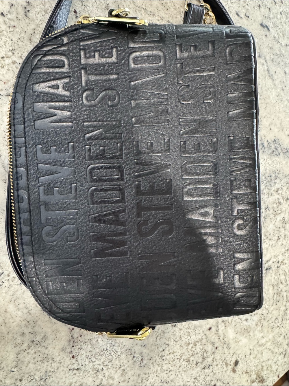 Steve Madden Black Embossed Logo Crossbody Bag with Gold Hardware